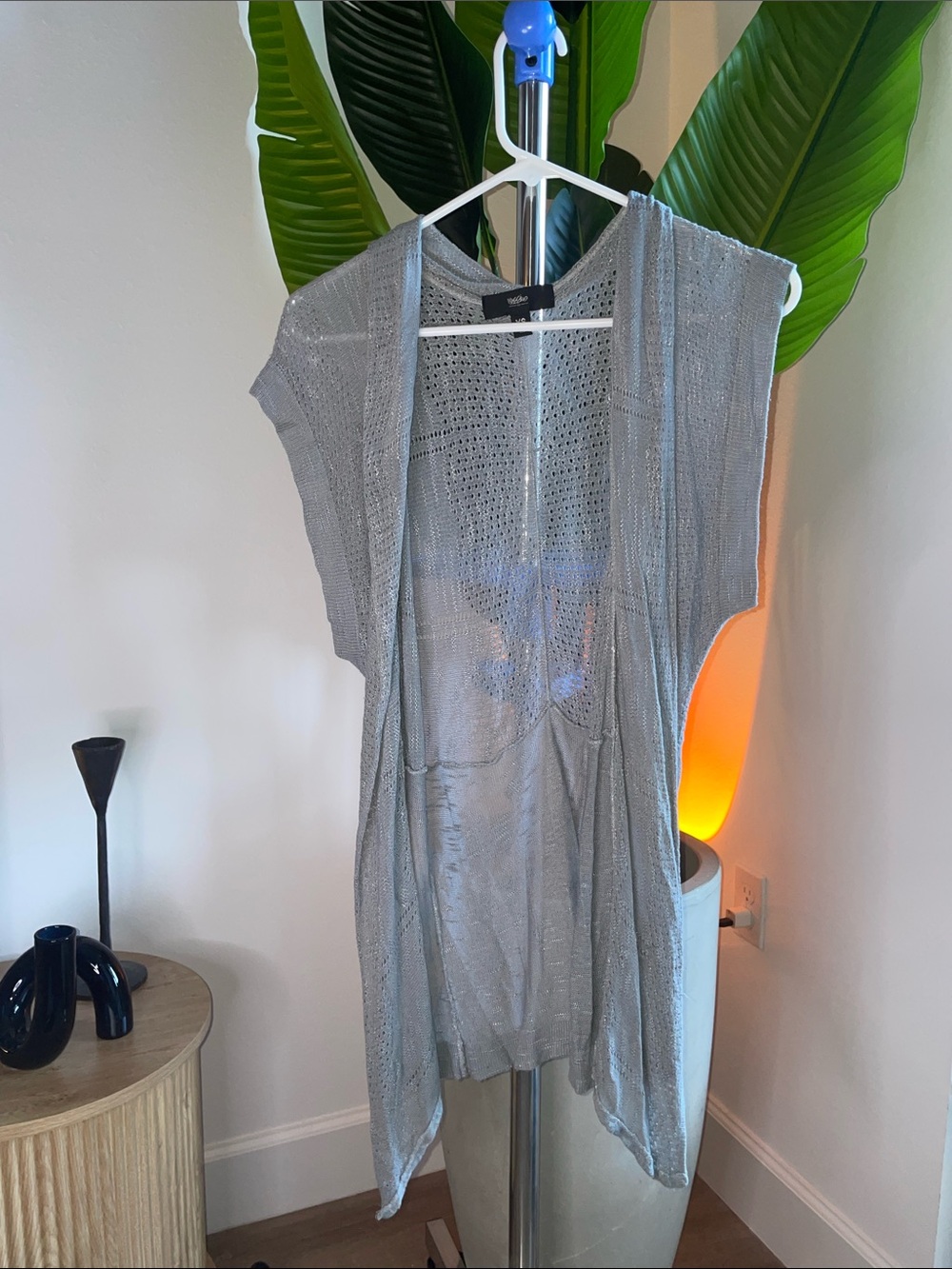 Light Silver Open-Weave Sleeveless Tunic